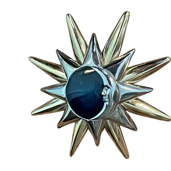 Liz Claiborne Crescent Moon and Sun or Star Starburst Celestial Brooch Pin - Picture 1 of 4